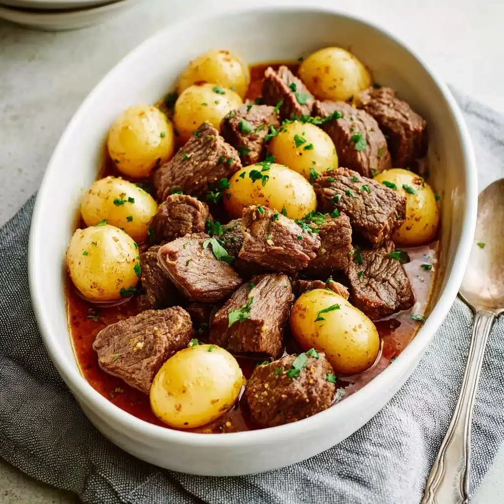 crockpot garlic butter beef bites with potatoes Recipe - Recipe Image