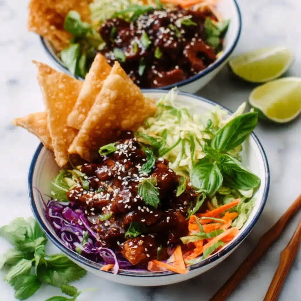 Teriyaki Chicken Wonton Taco Bowls Recipe - Recipe Image