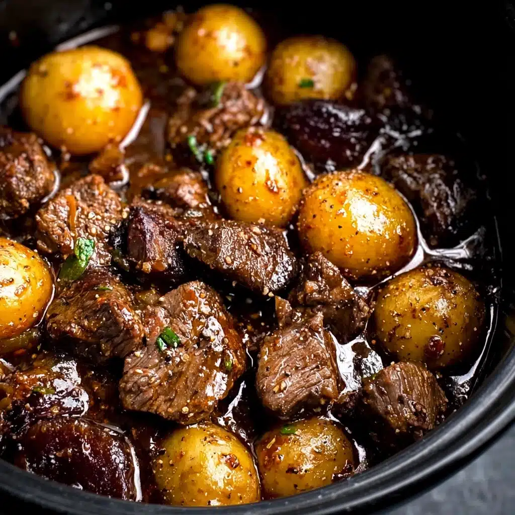 crockpot garlic butter beef bites with potatoes Recipe - Recipe Image