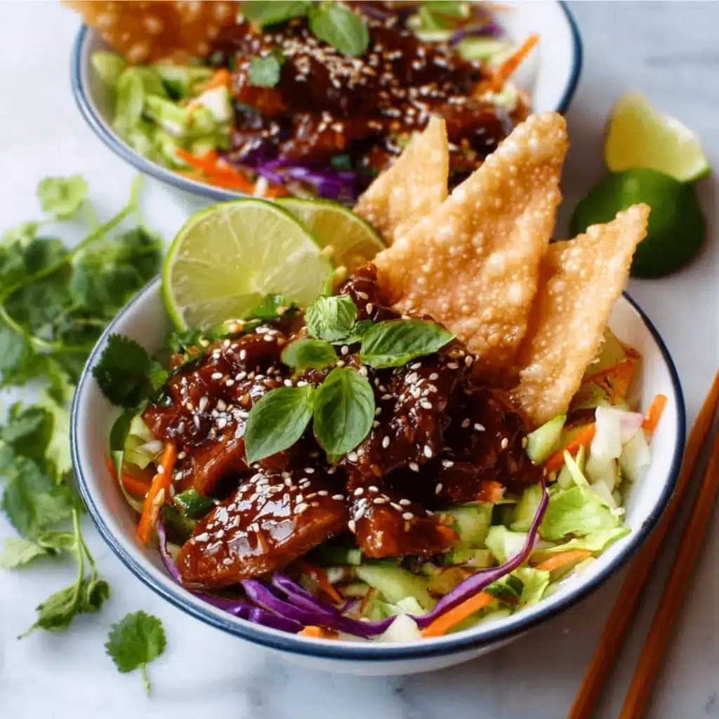 Teriyaki Chicken Wonton Taco Bowls Recipe - Recipe Image