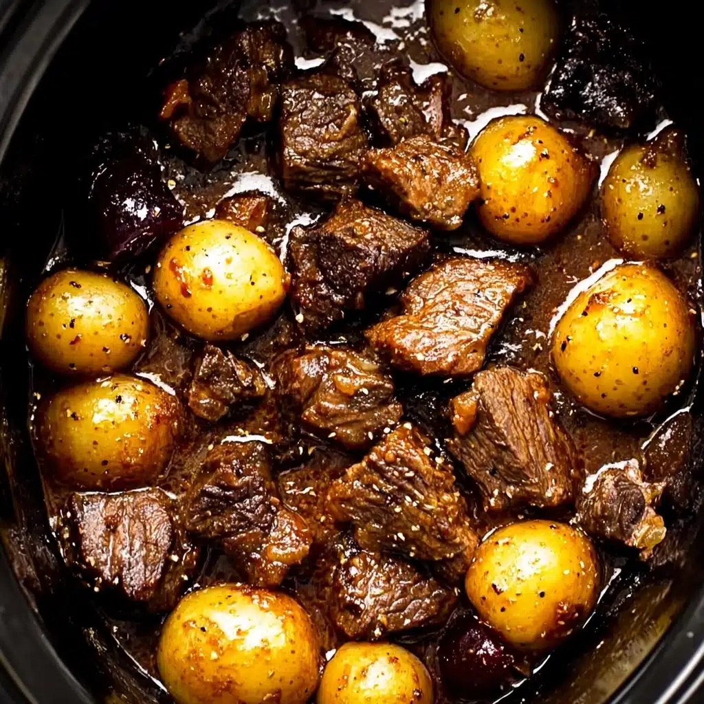 crockpot garlic butter beef bites with potatoes Recipe - Recipe Image