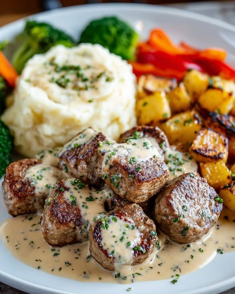 Garlic Butter Steak Bites with Parmesan Cream Sauce Recipe
