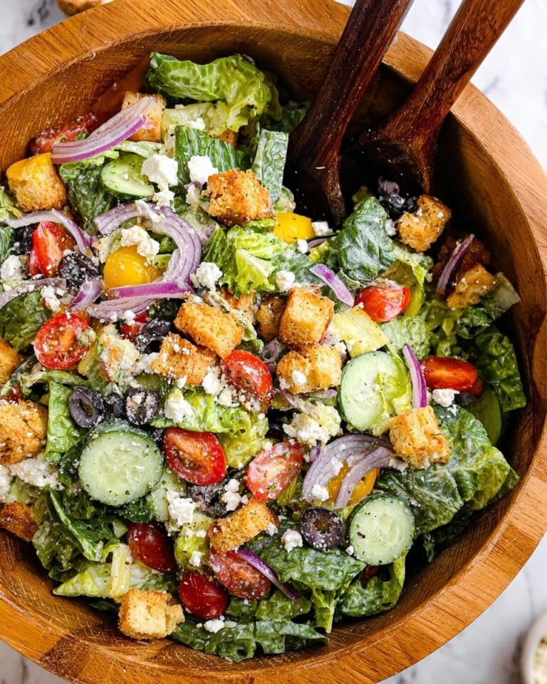 Mediterranean Salad with Feta, Kalamata Olives, and Garlic Herb Croutons Recipe