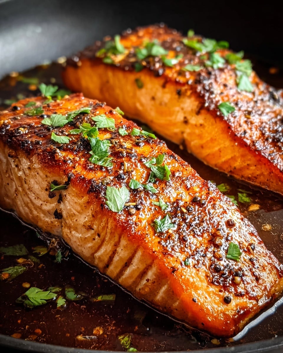 The dish shows several thick, square pieces of salmon with a glossy, dark orange-brown glaze on top. Each piece has a slightly crispy texture on the outside and soft, light pink inside. There are white sesame seeds sprinkled over the top along with chopped green onion pieces scattered on and around the salmon. The salmon sits on a white plate, placed on a white marbled surface. A pair of wooden chopsticks lies beside the plate. The overall look is fresh and inviting with a mix of warm and cool colors. photo taken with an iphone --ar 4:5 --v 7