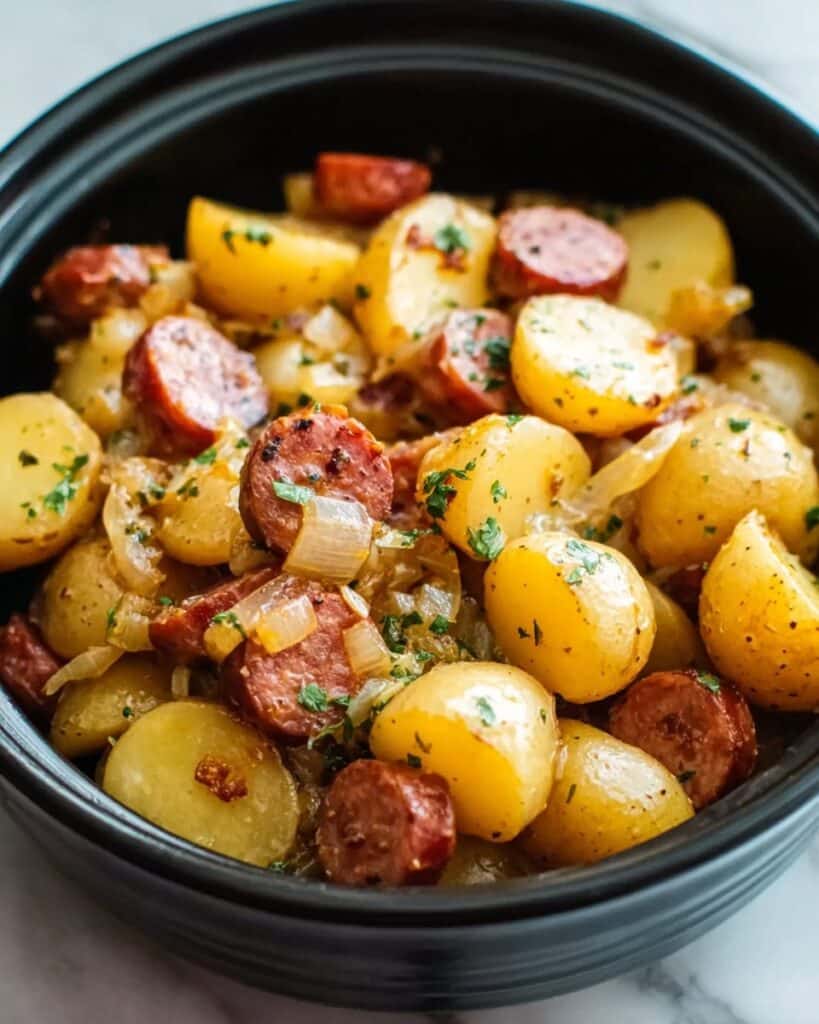 Crockpot Cheesy Potatoes and Kielbasa Recipe