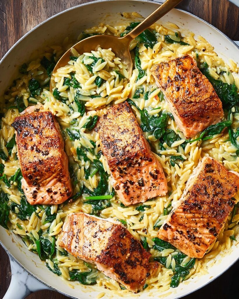 One Skillet Salmon with Lemon Orzo Recipe