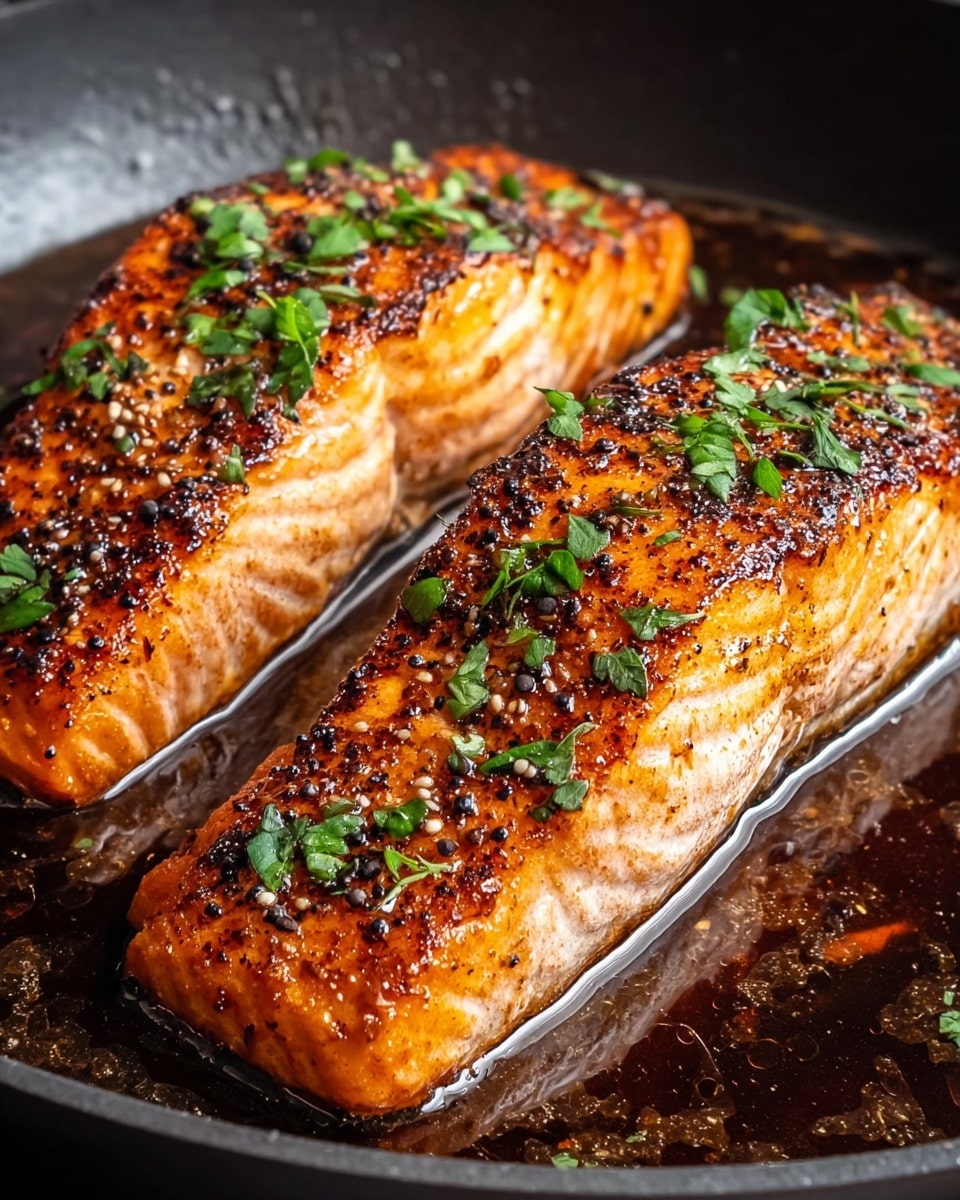 The image shows several thick pieces of grilled salmon with a shiny orange glaze on top, placed closely together on a white plate. Each salmon piece has a slightly charred texture with visible grill marks and is garnished with small green onion slices and white sesame seeds scattered evenly on the surface. The plate is set on a white marbled surface, and a pair of brown wooden chopsticks rests nearby. photo taken with an iphone --ar 4:5 --v 7