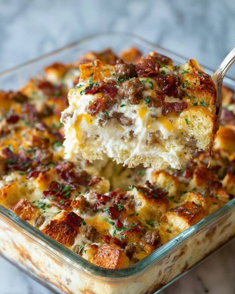 Creamy Pork Sausage and Bacon Breakfast Casserole Recipe